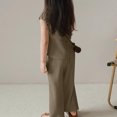 thumbnail image 6 of Girls’ Clothing Sets Sleeveless Bow Crop Top Wide Leg Pants Summer Outfits Cute Kids Clothes Khaki 5-6 Years, 6 of 6