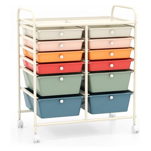 Rolling Cart with Storage Drawers, Utility Cart with Removable Plastic Drawers, Lockable Wheels, Art Cart for Classroom Organization Art Supplies Office Scrapbook (12 Drawers, )