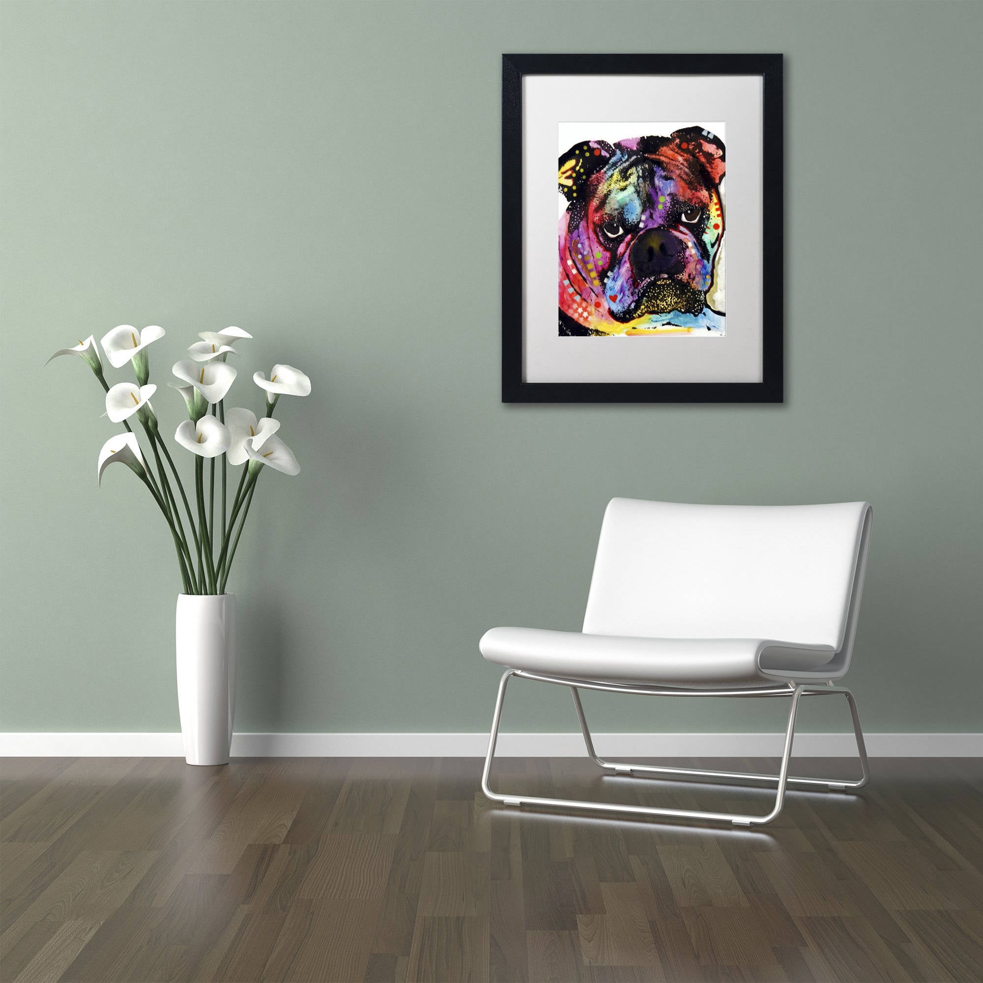 Trademark Fine Art "Bulldog" Canvas Art by Dean Russo, White Matte, Black Frame