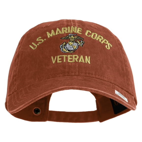 US Marine Corps Veteran Design Embroidered Washed Solid Pigment Dyed Cotton Twill Brass Buckle Cap - Red OSFM