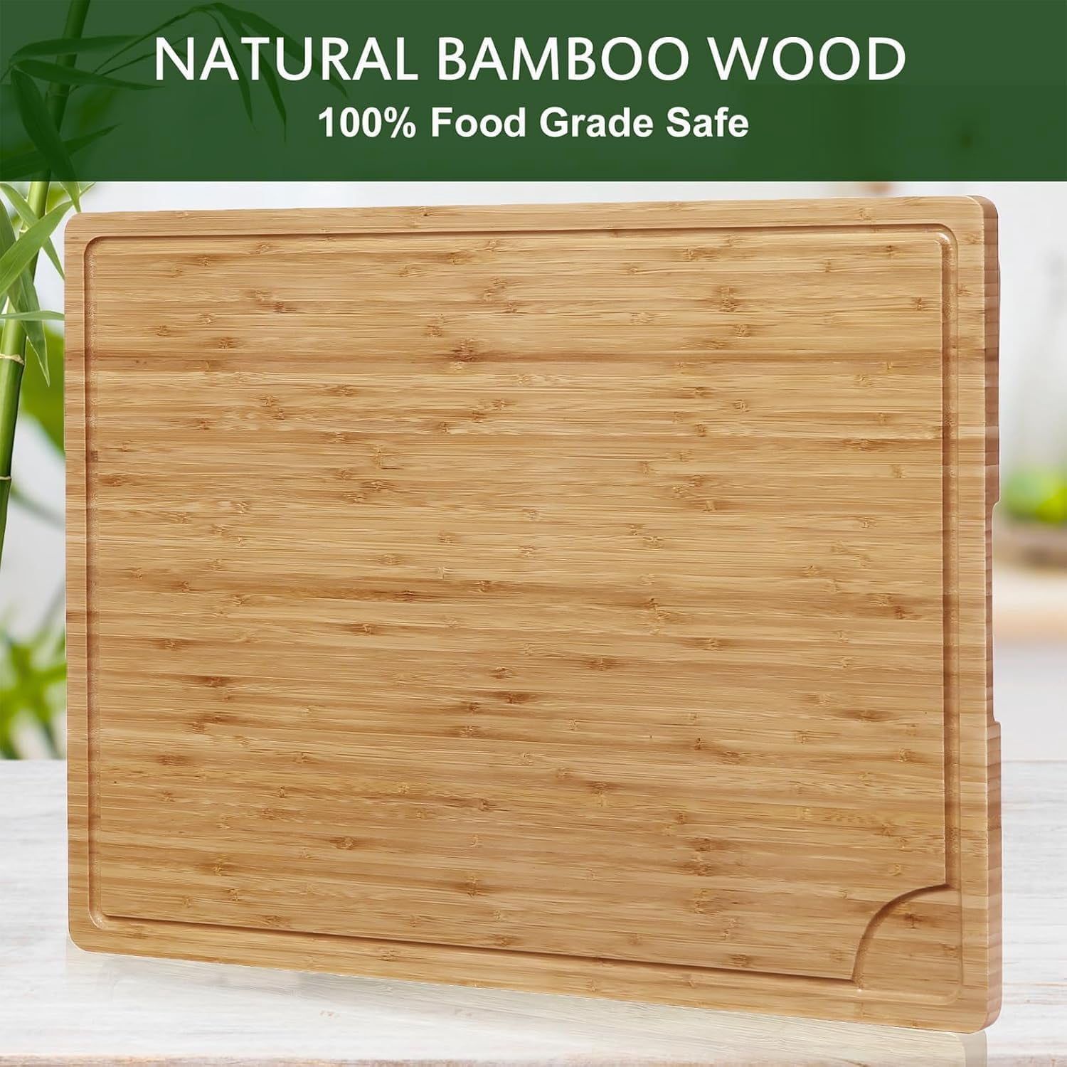 2Pcs 24 in Extra Large Bamboo Cutting Board with Juice Groove, Heavy Duty Wood Chopping Board and Stovetop Cover with Handles, 100% Organic Natural Bamboo for Kitchen