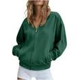 thumbnail image 5 of Nfurl Womens Faux Suede Jackets Comfy Solid Color Zip Up Bomber Jacket Casual long Sleeve Outerwear Loose Ladies Fall Winter Coats Green L, 5 of 10