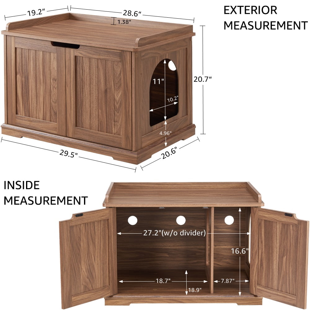 Unipaws Designer Cat Litter Box Furniture, Cat Washroom Storage Bench, Walnut