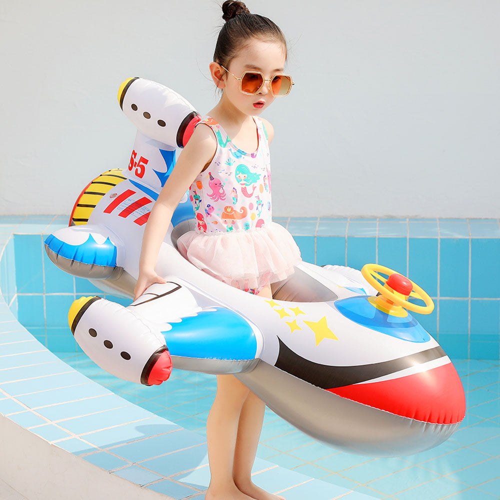 Inflatable Airplane Baby Kids Toddler Infant Swimming Float Seat Boat Pool Ring C white+blue 