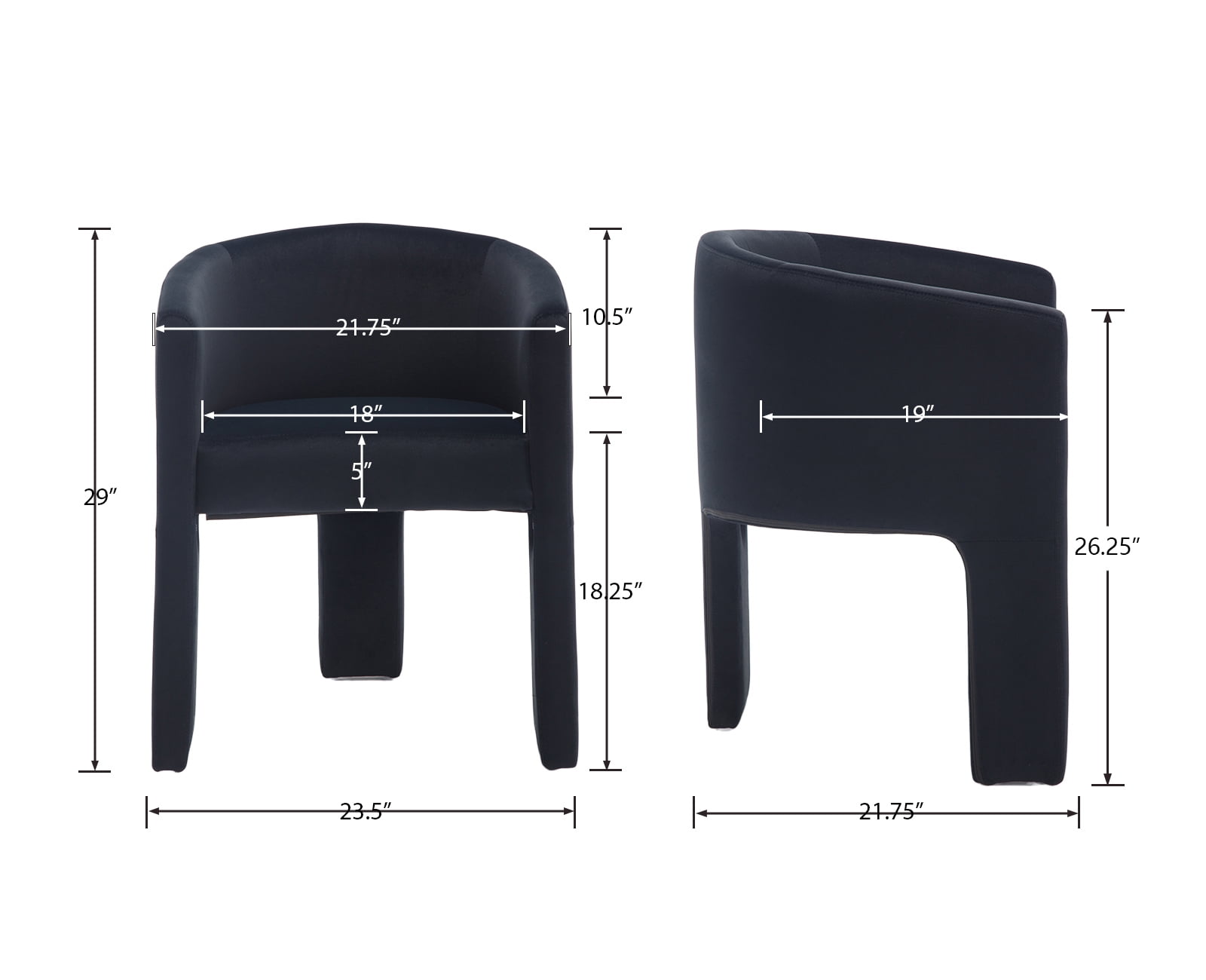Guyou Modern Boucle Dining Chairs, Barrel Velvet Side Chair with Curved Backrest and Arms, Comfy Dressing Vanity Chairs, Upholstered Kitchen Chairs for Living Room Bedroom Dining Room, Black