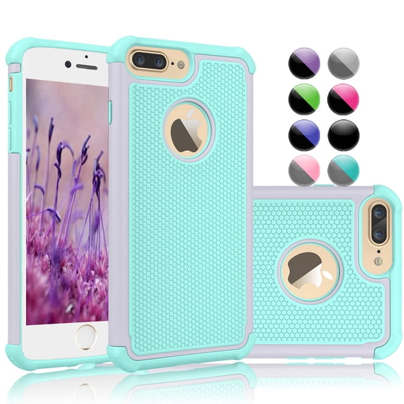 Njjex Phone Case For 5.5" iPhone 8 Plus / iPhone 7 Plus, Njjex 2-Piece Shockproof Rugged Rubber Plastic Hard Case Cover For iPhone 8 Plus (2017) / iPhone 7 Plus (2016) -Grey/Turquoise