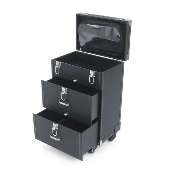 DENEST Nail Polish Storage box Travel Makeup Rolling Organizer Cosmetics Train Case with Wheels