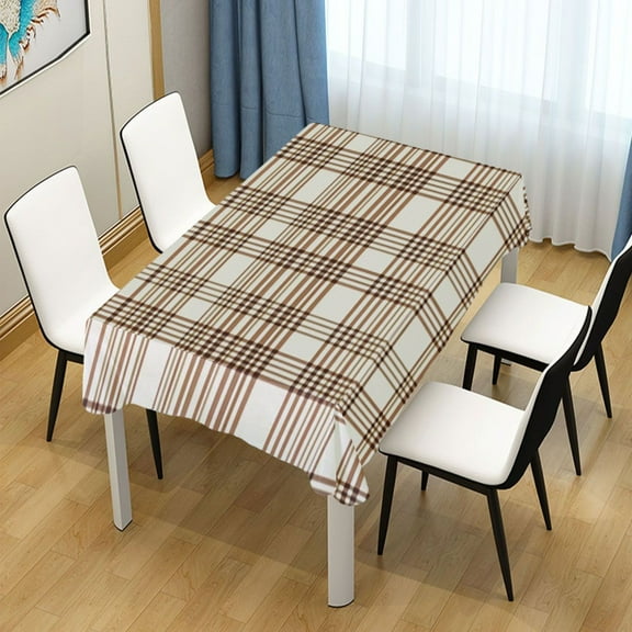 54x54 Inch Tablecloth Polyester Square Tablecloth for Home Kitchen Dinner Decor Brown and White Tartan