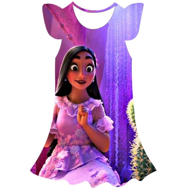 Disney Girls Magic full house princesa vestido verano niñas cuello redondo Magic full house princesa vestido dibujos animados lindo vestido 1-10Y4T Gao Jinjia LED