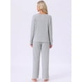 thumbnail image 4 of DARING DIVA Ribbed Knit Pajama 2 Piece Long Sleeve Top Pants Sleepwear M Light Grey, 4 of 6