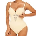 thumbnail image 2 of Elainilye Fashion Bodysuits for Women Tummy Control Shaping Crotch Fit Lace Tight Strap Bodysuit Shapewear,Beige, 2 of 9