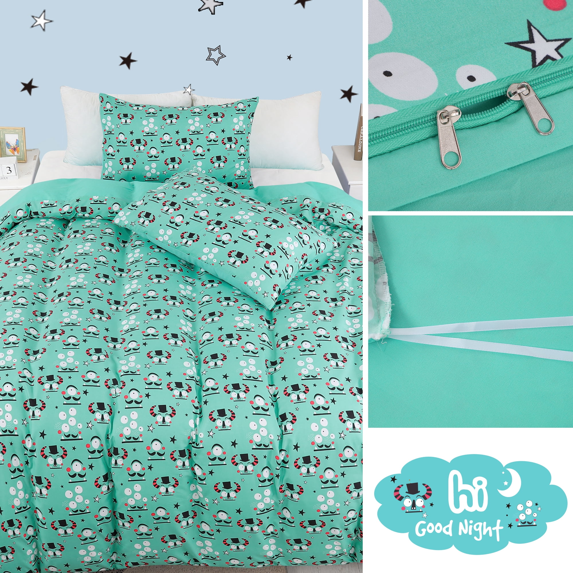 Unique Bargains 5 Piece Brushed Polyester Microfiber Alien Cartoon Pattern Kid Bedding Set Twin
