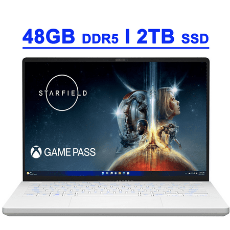 Asus ROG Zephyrus G14 Premium Gaming Laptop 14" QHD+ IPS 165Hz 100% DCI-P3 AMD 8-Core Zen 4 Ryzen 9 7940HS 48GB DDR5 2TB SSD GeForce RTX 4060 8GB Graphic Backlit USB4 Fast Charging Win11 White
