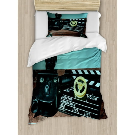 Old Hollywood Twin Size Duvet Cover Set Retro Style Camera