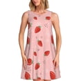 thumbnail image 1 of Kdxio Robe d'Été Sans Manches à Imprimé Fraise Mignonne pour Femmes, Décontractée, Ample, avec Poche, 1 of 7