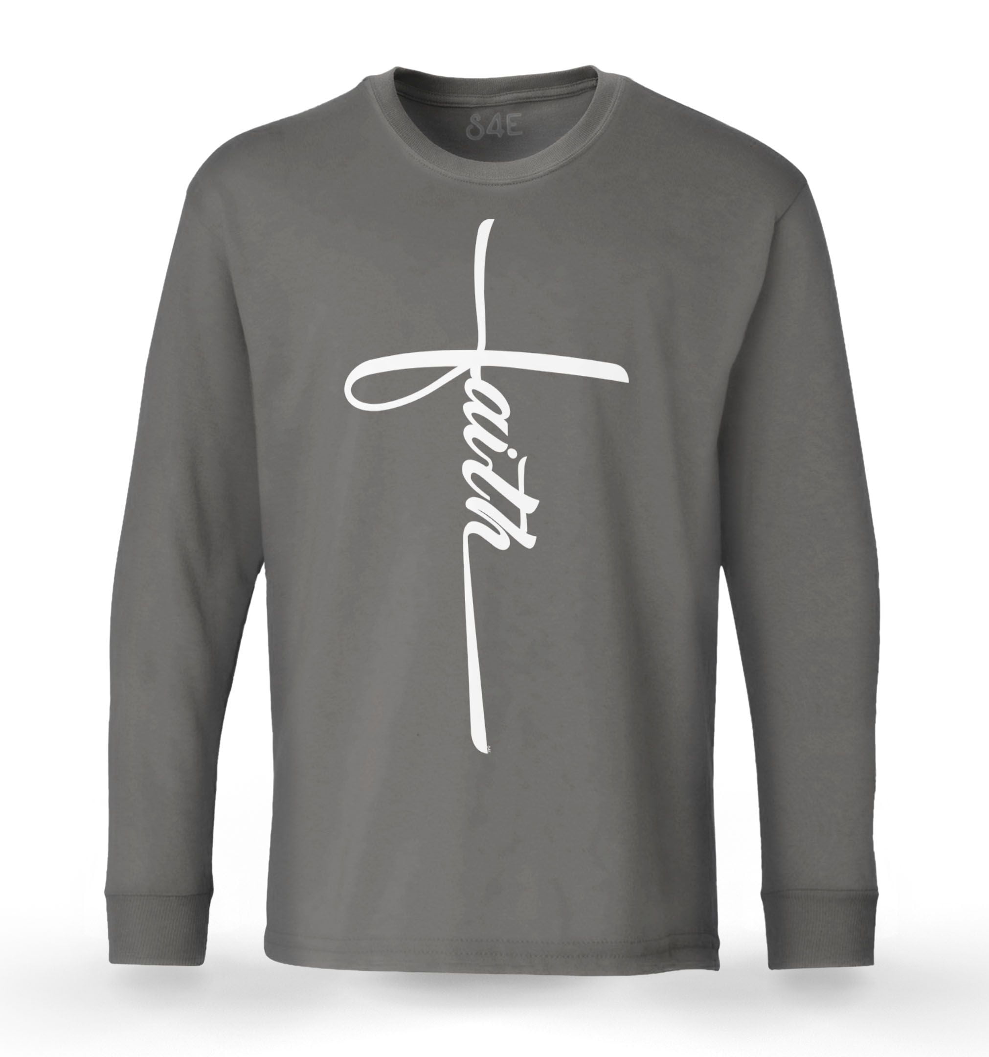 S4E Men's Faith Cross Religious Long Sleeve Shirt Small Charcoal