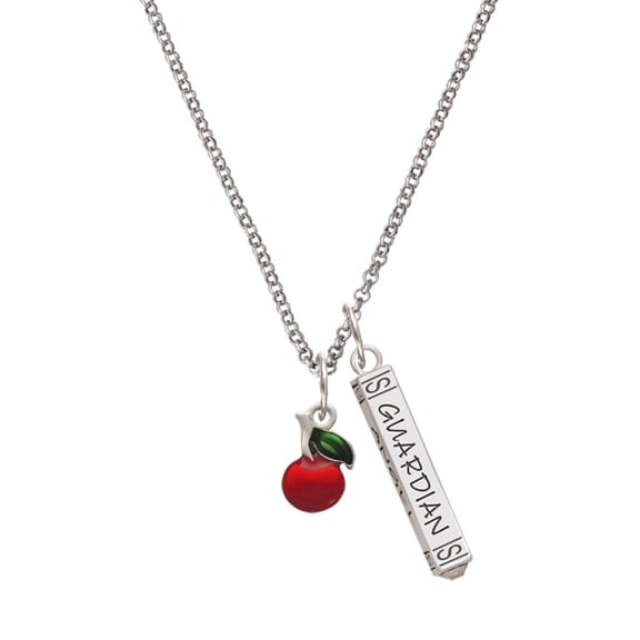 Delight Jewelry Silvertone Single Cherry Silvertone Guardian Angel Bar Charm Necklace, 23"
