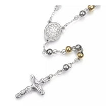 Stainless Steel Rosary Necklace Cross Pendant Lobster Silver 28Inches 71Cm Z648