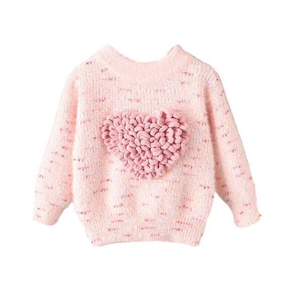 GYRATEDREAM Toddler Baby Girls Autumn Winter Knit Sweater Pullover Kids Crew Neck Love Embroidery Fleece Undershirt Top Children Long Sleeve Warm Blouses Sweatshirt for 1-12 Years