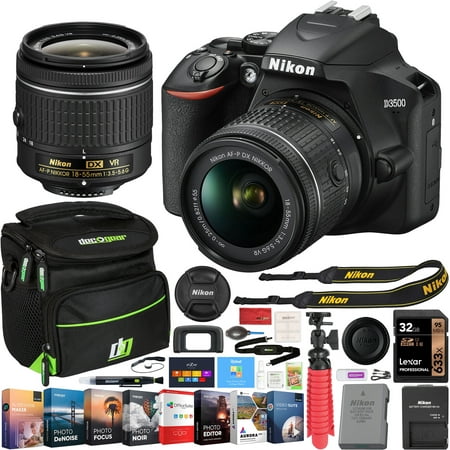 Nikon D3500 DSLR Camera with NIKKOR AF-P DX 18-55mm f/3.5-5.6G VR Lens Kit and Essential Accessory Bundle with Deco Gear Photography Gadget Bag + 32GB + Photo Video Editing Software & Maintenance (Best Nikon Lens For Wedding Photography 2019)
