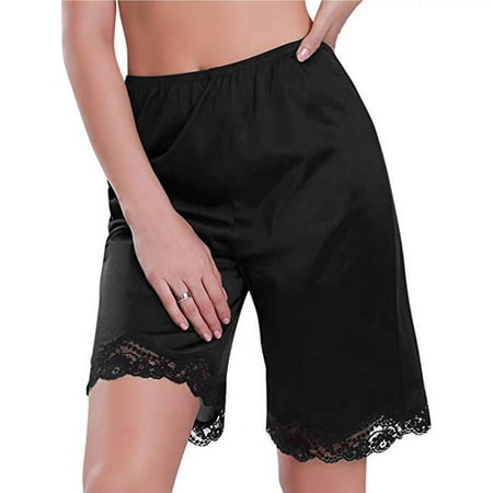 Qcmgmg Women Loose Half Slip Shorts Loose Fit Lace Trim Pettipants Culotte Slip Bloomers Split Underwear Shorts