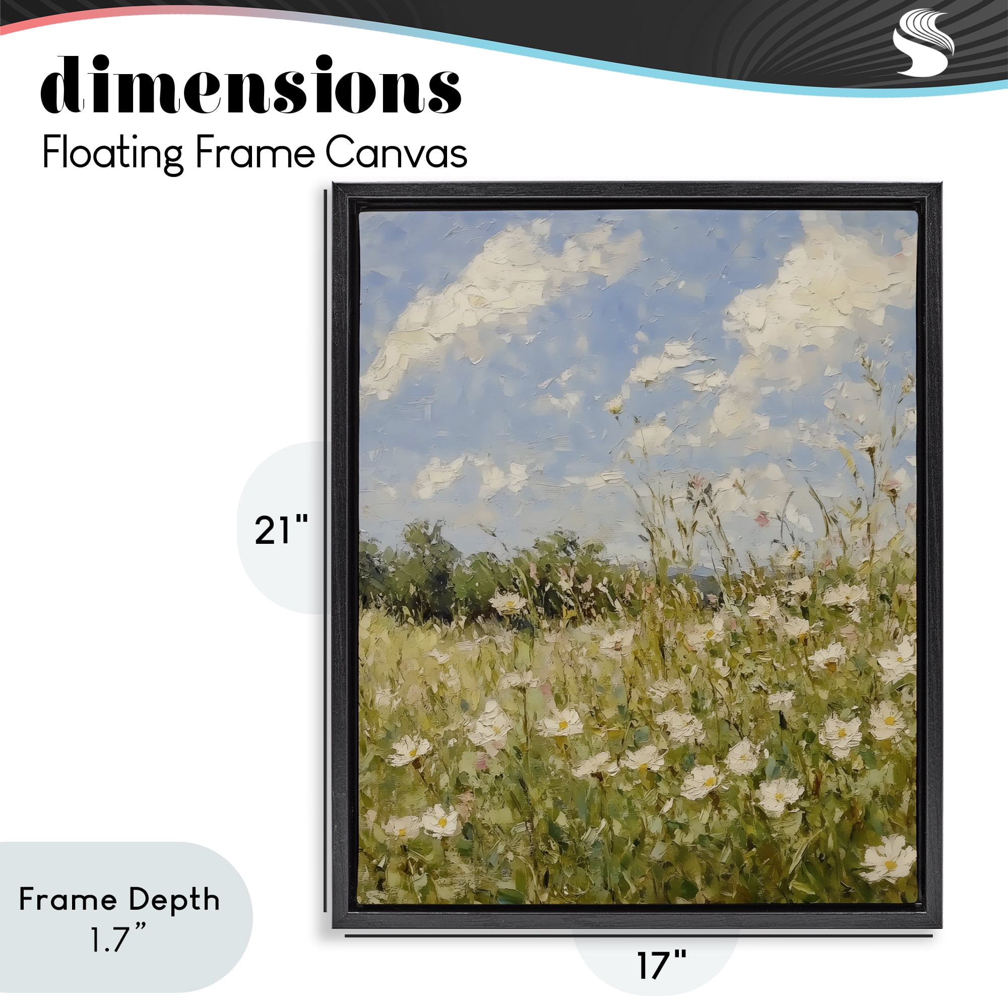 Stupell Industries Wildflower Field Beneath Blue Sky Black Framed Floater Canvas Wall Art, design by LSR Design Studio
