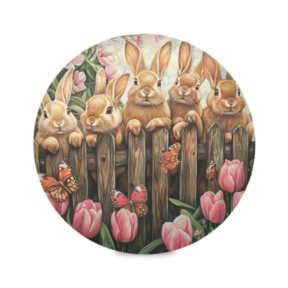 WOBOGO Cute Brown Bunny Round Placemats Set of 1 Heat Resistant Washable Kitchen Table Decorations 15.4in