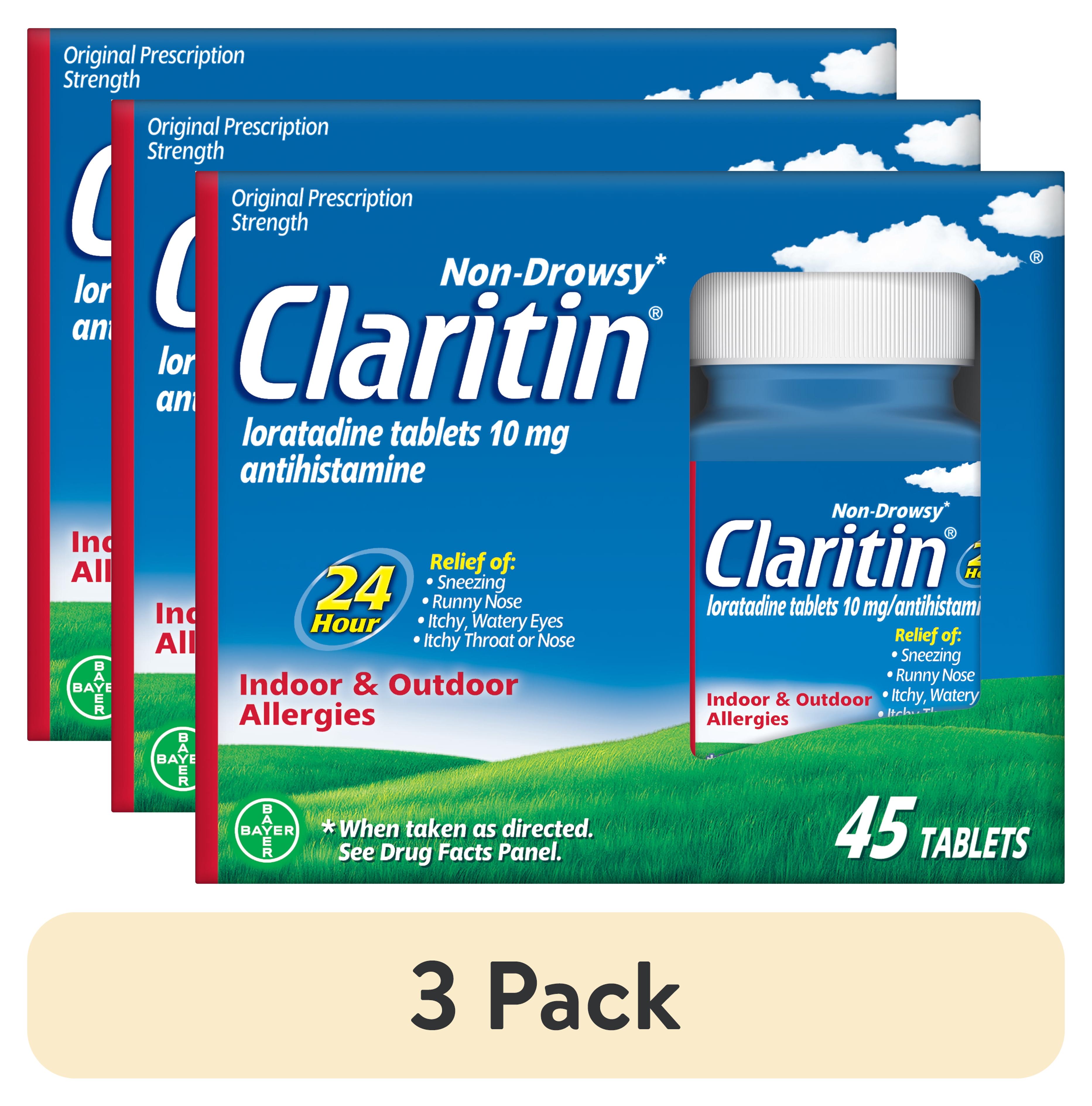 (3 pack) Claritin 24 Hour Non-Drowsy Loratadine Antihistamine Allergy Relief Tablets, 45 Count