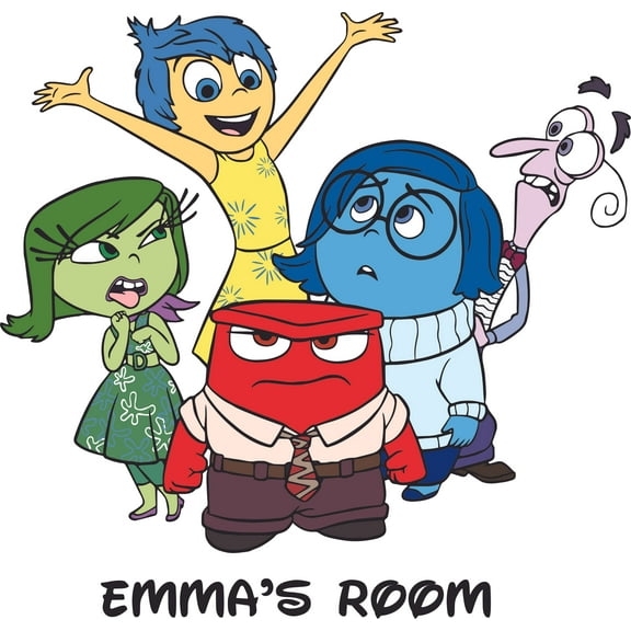Inside Out Movie Characters Cartoon Customized Wall Decal - Custom Vinyl Wall Art - Personalized Name - Baby Girls Boys Kids Bedroom Wall Decal Room Decor Wall Stickers Decoration Size (30x30 inch)