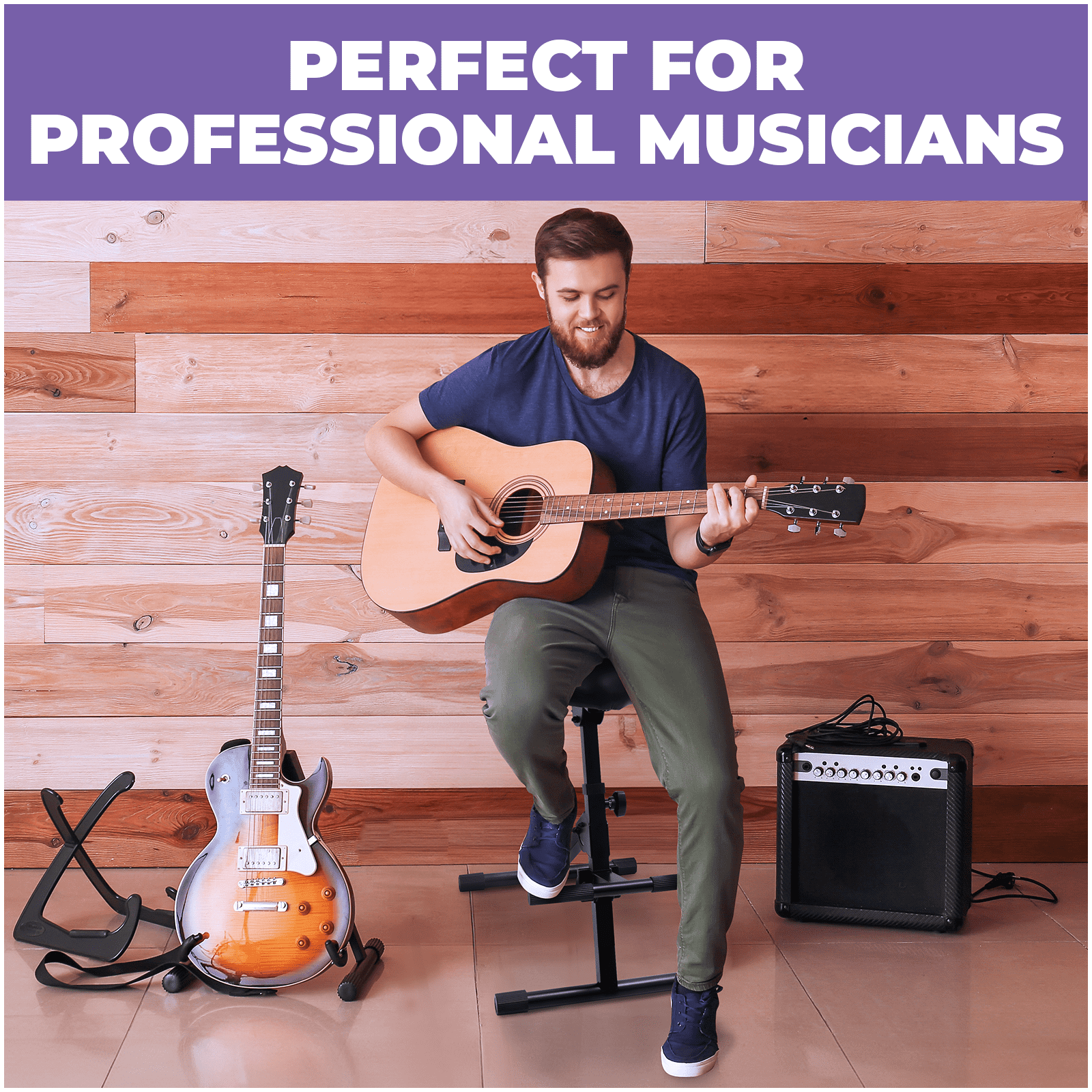 Liquid Stands Guitar Stool Adjustable Stool - Professional Musician Drum Throne with Backrest - Guitar Seat Drum Seat, Musician Stool, Chair, Guitar Chair for Adults, Kids, Drummer, and Guitarist