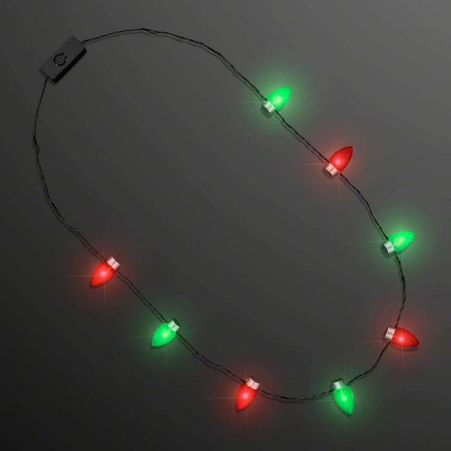 FlashingBlinkyLights Green and Red LED Light Up Christmas String Light Bulb Necklace