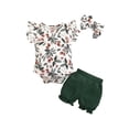 thumbnail image 1 of Newborn Girl Short Pants Outfits, Short Sleeve Leaf Printed Romper + Solid Color Shorts +Headband Set, 1 of 9