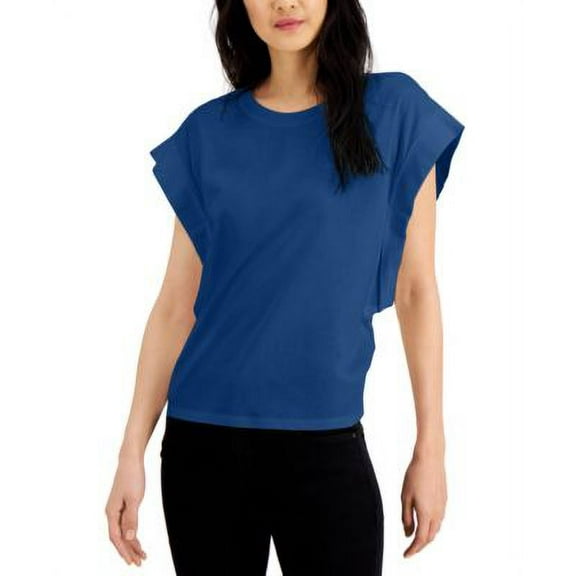 MSRP $30 Inc International Concepts Womens Rolled-Sleeve T-Shirt Blue Size Small