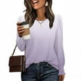 thumbnail image 2 of Htigea Women's Crew Neck T Shirts Casual Long Sleeve with Smocked Cuffs Gradient Color Pullover Tunic Tops Purple XL, 2 of 6