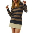 thumbnail image 3 of Gzhioc Women Fashion Patchwork Hoodie, Stripe Pattern Long Sleeve Hooded Pullover with Kangaroo Pocket, S/ M/ L/ XL/ XXL, 3 of 9