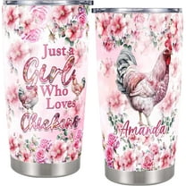 Personalized Chicken Tumbler Customized Name Travel Coffee Mug Insulated Cup with Lid Stainless Steel 20oz Gifts for Women Girl Mom Mother's day Birthday