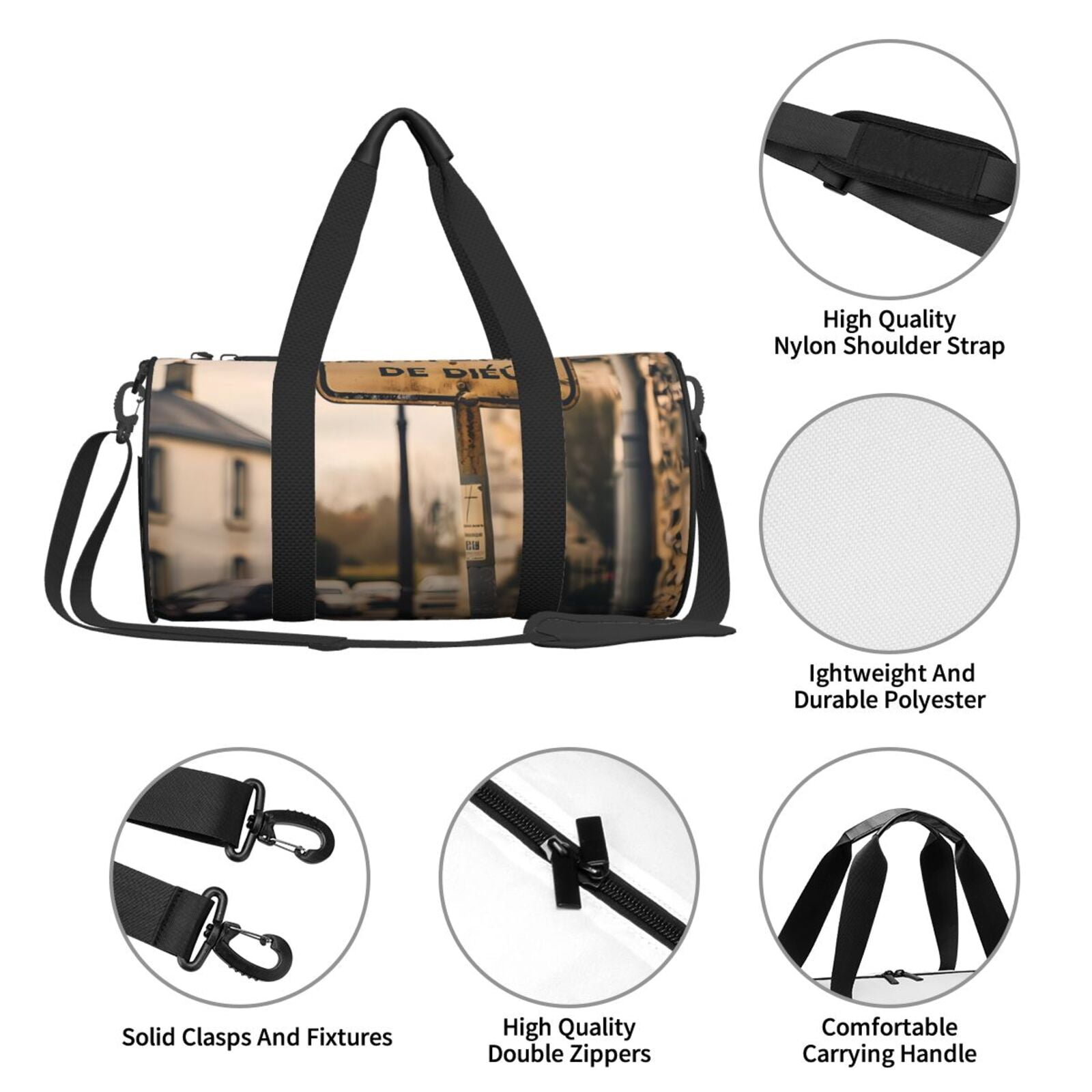 Vsdgher Rustic French Signpost 45L Foldable Duffel Bag, Sports Gym Bag,Overnight Bag, Portable Weekender Bag for Airplanes