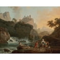 thumbnail image 3 of Claude-Joseph Vernet 24x20 Black Modern Framed Museum Art Print Titled - A Rocky Landscape with a Fisherman and Travellers by a River with a Waterfall, an Aqueduct in the Distance, 3 of 5