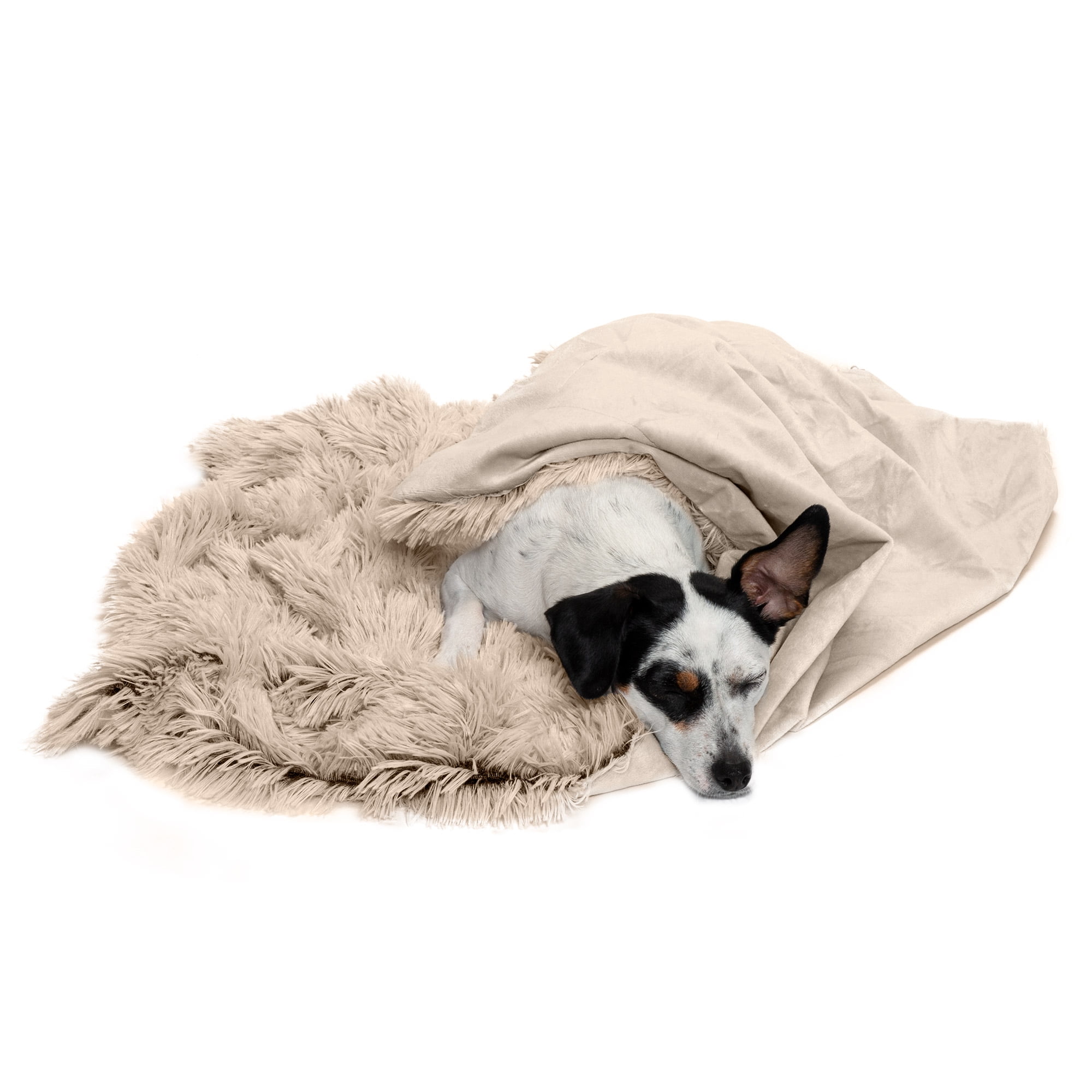FurHaven Pet Products Long Faux Fur & Velvet Water-Repellent Pet Blanket for Dogs & Cats - Taupe, Medium