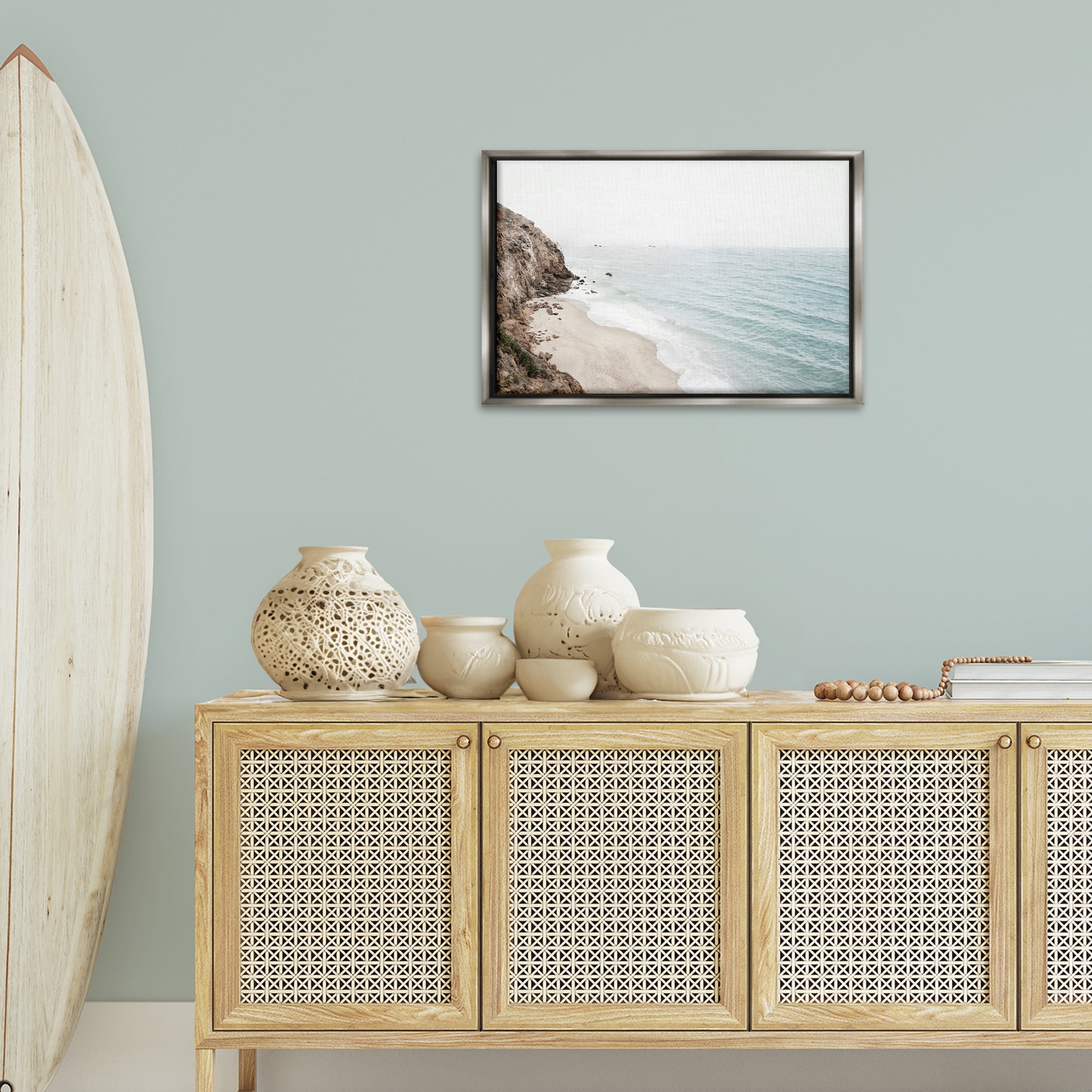 Stupell Industries California Coast Cliffs Nautical & Beach Photography Gray Floater Framed Canvas Art Print Wall Art, 25 x 17