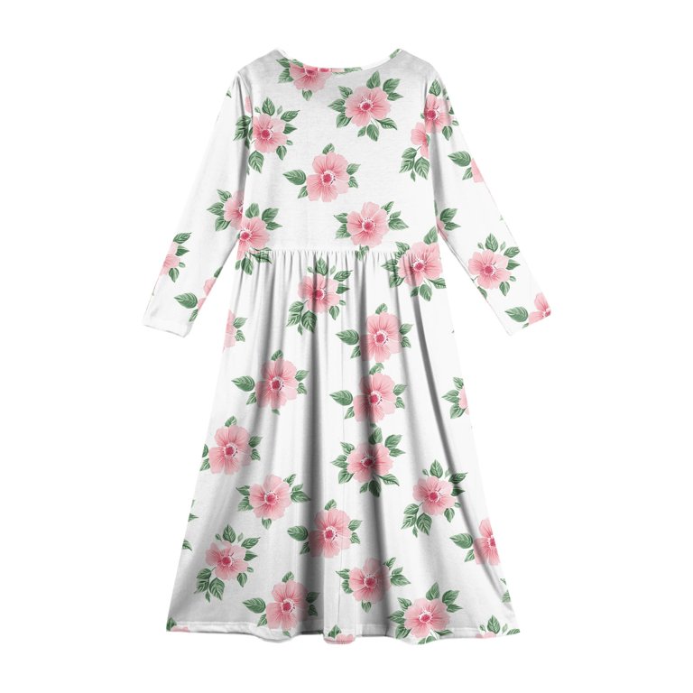 cute maxi dresses for juniors Inglocry Girls Maxi Dress Casual Holiday Long Dresses with Pockets Round Neck Cute Dresses For Teens 5-14 Beige 5-6Y