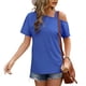 thumbnail image 1 of Camiseta con hombros descubiertos para mujer, Top informal de verano tipo suelto a la moda para uso diario, azul L, 1 of 6