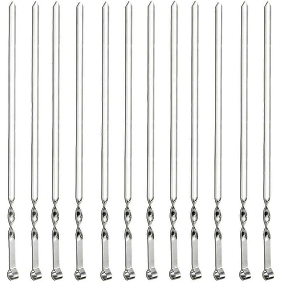 Siloon 12 Pack Kebab Skewers BBQ Barbecue Skewers Stainless Steel Sticks 15 Inch Reusable with NonSlip Ring Handle Ideal for Shish kabob Chicken Shrimp angd Vegetables