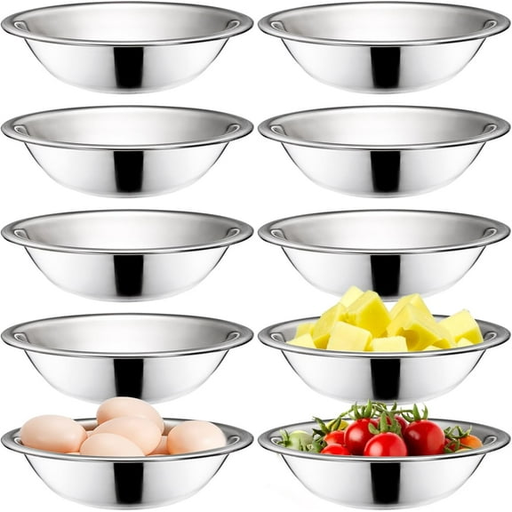 10 Pack Small Stainless Steel Bowls, 6.5 Inch Kitchen Metal Mixing Bowls with Flat Base, 0.75 Qt Serving Prep Bowls for Meal Prep, Cooking, Baking, Stackable