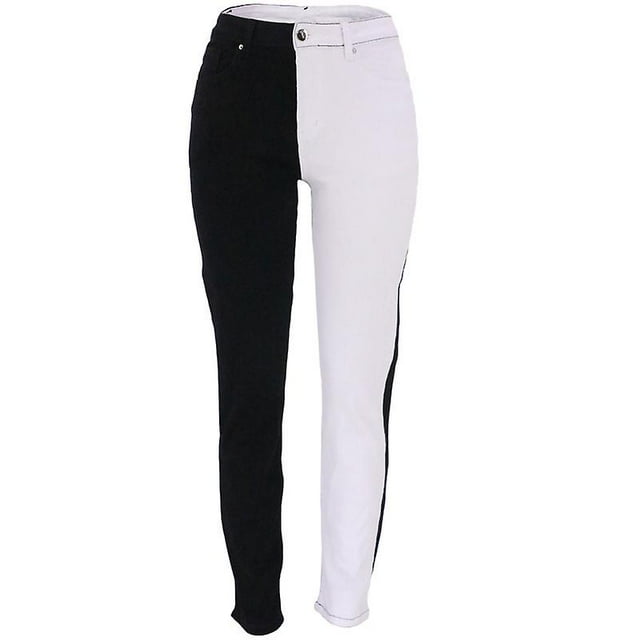 Women's High Waist Two Tone Color Block Jeans Straight Leg Stretchy Denim Pants XL
