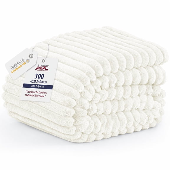 Lux Decor Striped Cozy Throw Blanket, Ultra Soft Lightweight Warm Fleece Blanket for Couch, Bed & Travel, All Season Comfort, Off White