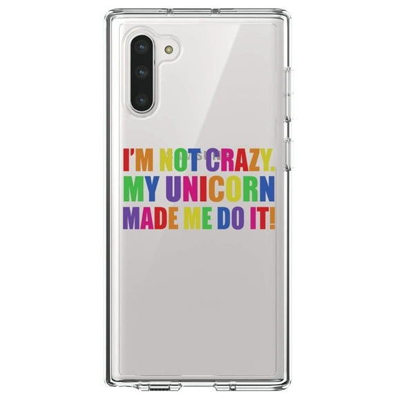 DistinctInk Clear Shockproof Hybrid Case for Samsung Galaxy Note 10 (6.3" Screen) - TPU Bumper Acrylic Back Tempered Glass Screen Protector - I'm Not Crazy My Unicorn Made Me Do It