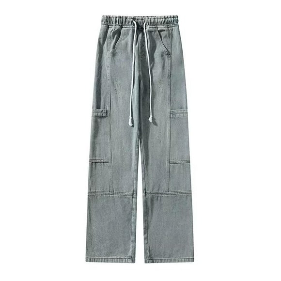 Cargo Jeans for Men Men's Hop Jeans Spring Summer Japanese Vintage Loose Straight Wide Leg Mop Pants Jeans Homme Slim Blue L