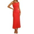 thumbnail image 2 of 2 Piece Skirt Set for Women Summer Outfits Sleeveless Asymmetrical Mesh Tank Crop Top Maxi Long Skirts Red XL, 2 of 10