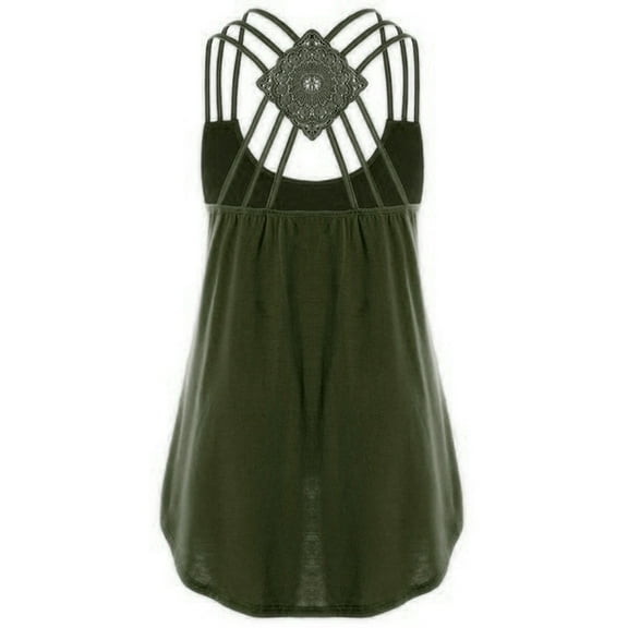 Glisme Tank Tops For Women Ladies Bandages Sleeveless Vest Top High Low Tank Top Notes Strappy Tank Tops Leisure Army Green Tee